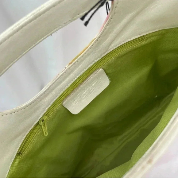 Maurizio Taiuti Genuine Leather Fold Clutch Floral Pink White Cut Out Handles - Picture 6 of 10